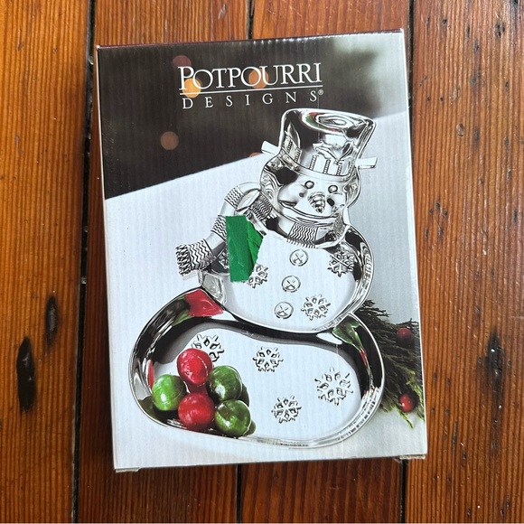 NWT Vtg 90s Potpourri Designs International Silver Co Snowman Candy Dish 5 5/8x8 - Picture 4 of 13